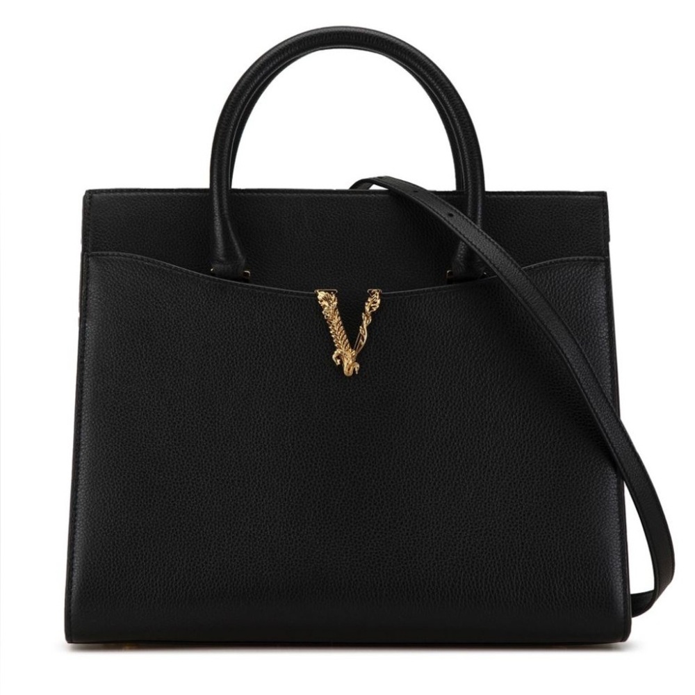 Large Versace Black Virtus Bag with Gold Accents